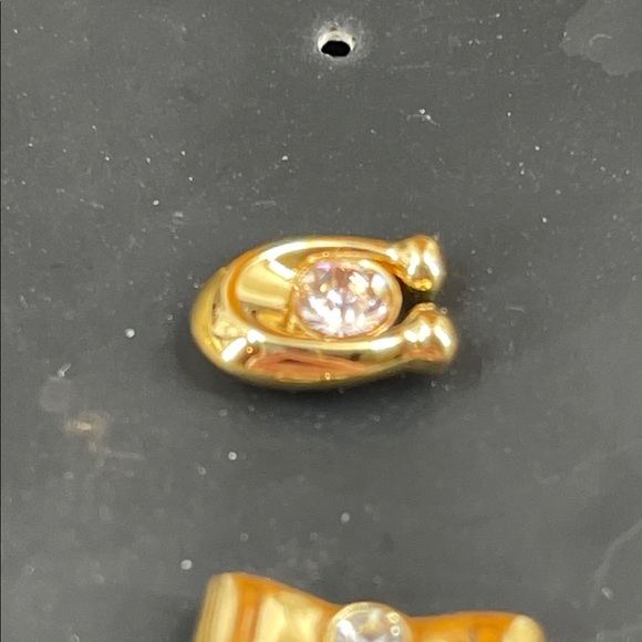 2.10.26-11 Coach Goldtone Bows & Signature “C” w/ Crystal 2 pr. Earrings Set - Picture 2 of 7
